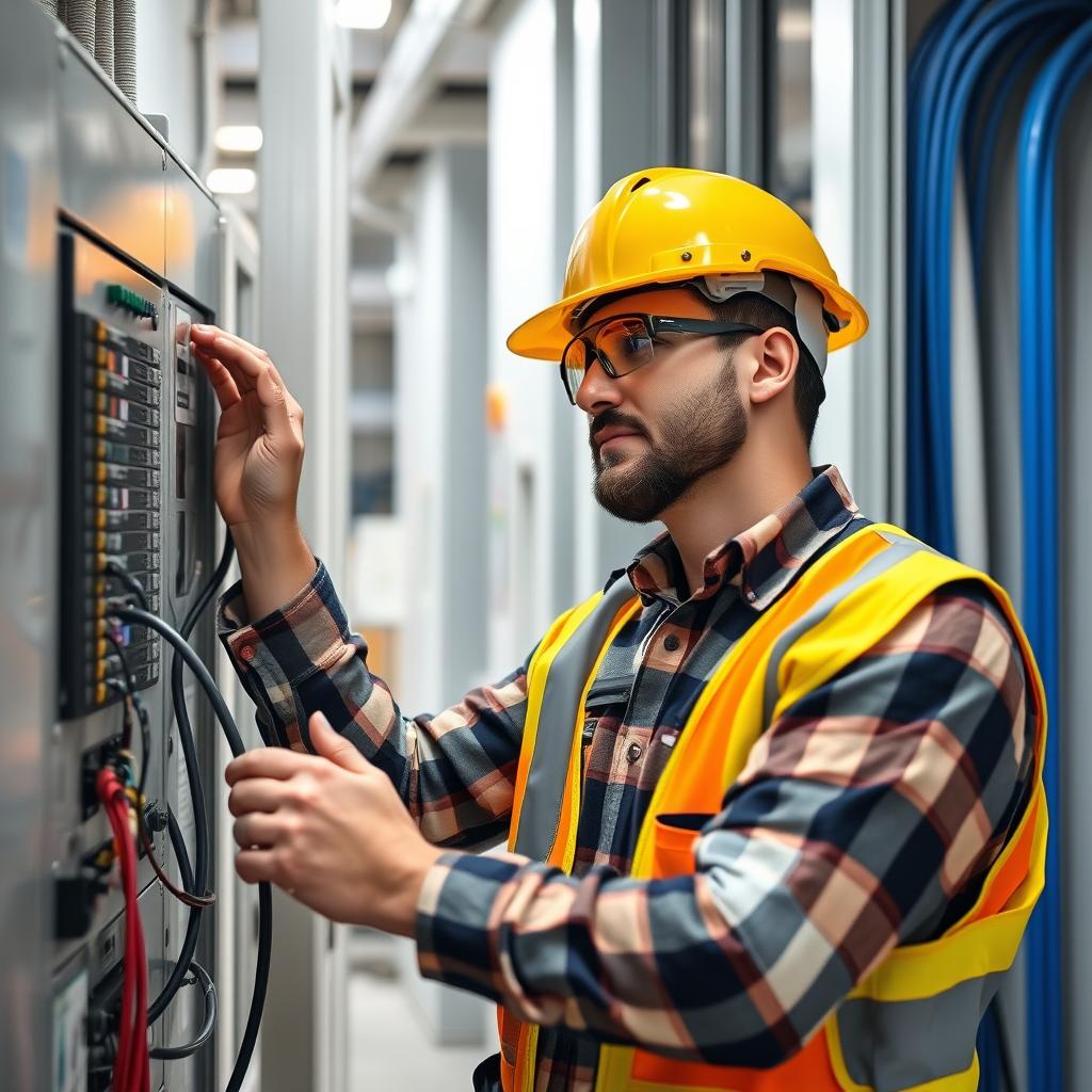 California C10 electrician working on commercial electrical panel